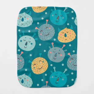 Happy Alien Faces Teal Baby Burp Cloth