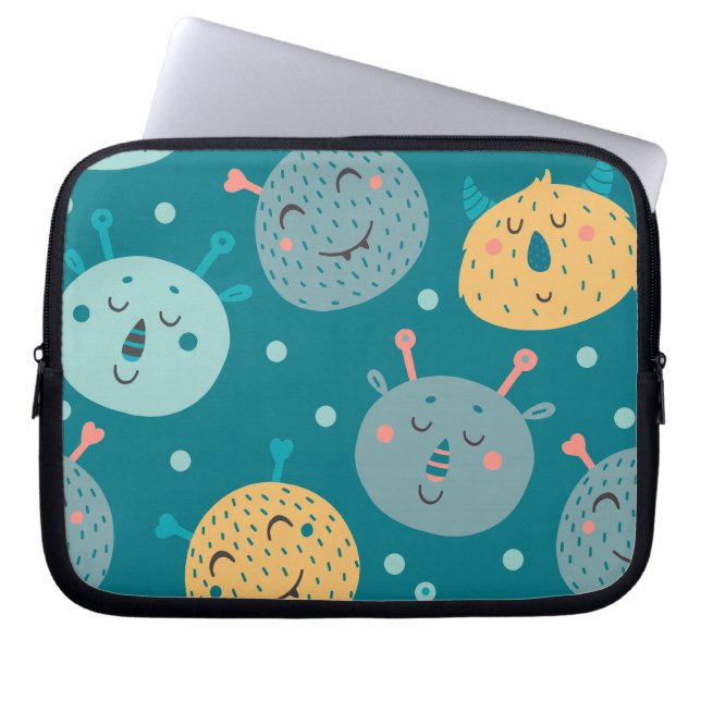 Happy Alien Faces Teal Laptop Sleeve (Front)