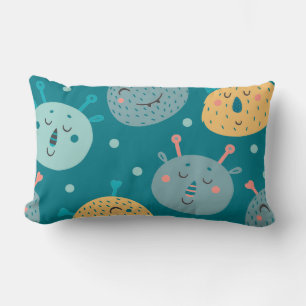 Happy Alien Faces Teal Lumbar Pillow