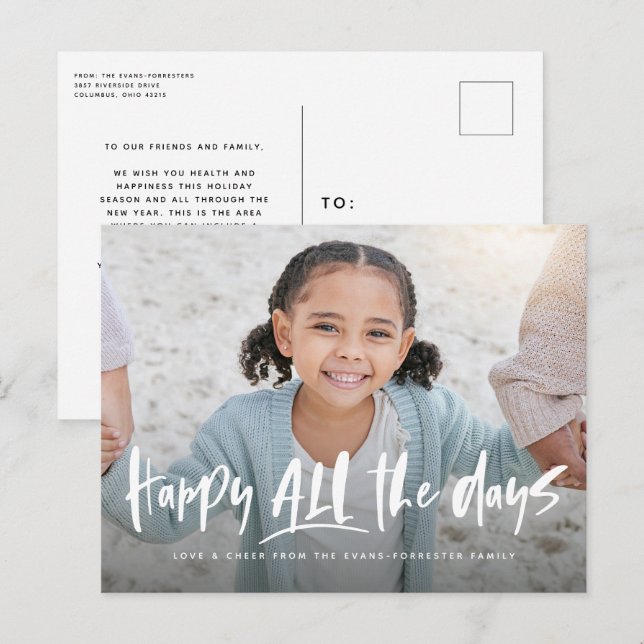 Happy all the days modern one-photo holiday postcard (Front/Back)