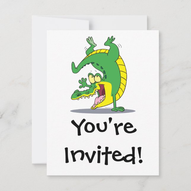 happy alligator crocodile cartoon dancing invitation (Front)