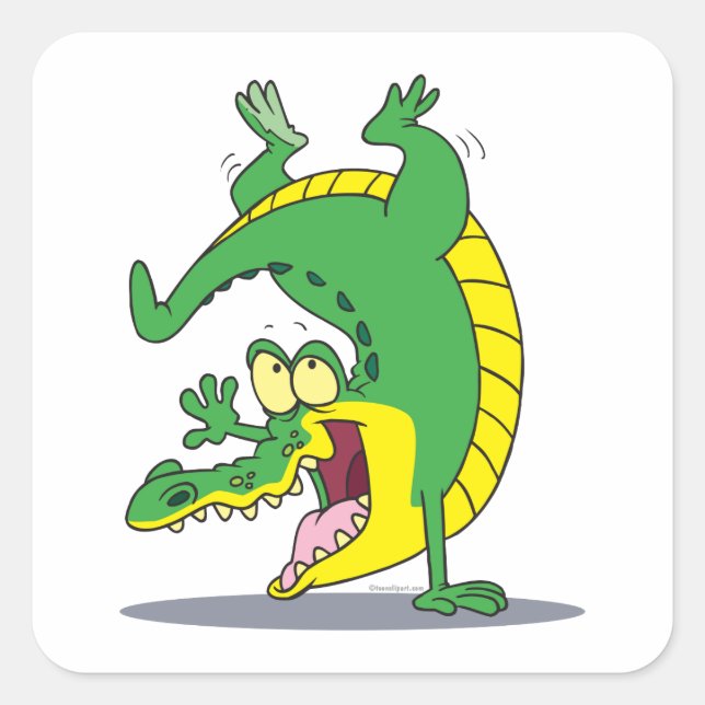 happy alligator crocodile cartoon dancing square sticker (Front)