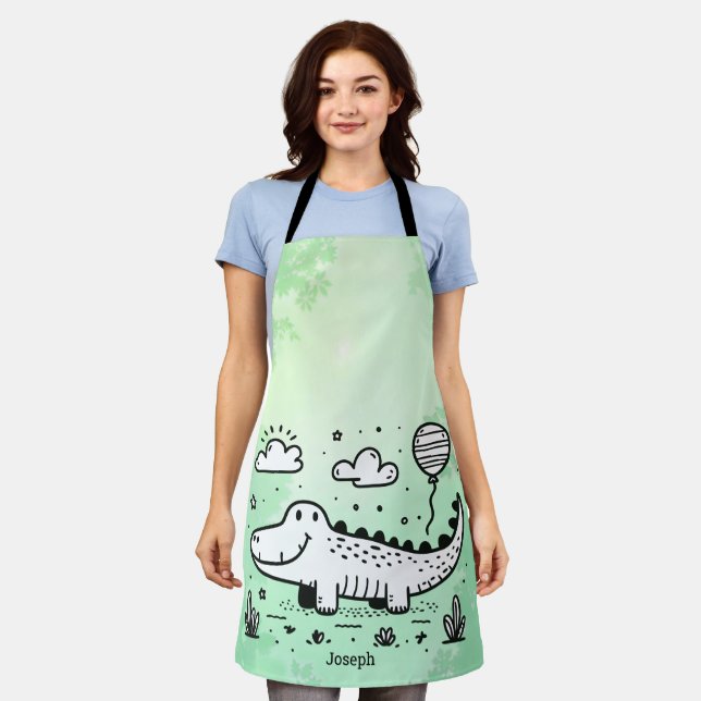 Happy Alligator with Balloon - Cute Nursery Art Apron (Worn)