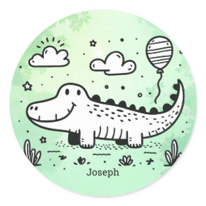 Happy Alligator with Balloon - Cute Nursery Art Classic Round Sticker