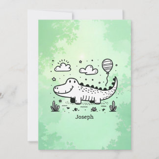 Happy Alligator with Balloon - Cute Nursery Art Invitation