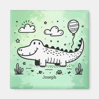 Happy Alligator with Balloon - Cute Nursery Art Magnet