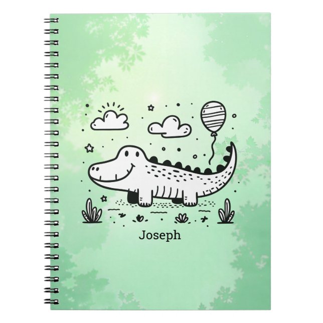 Happy Alligator with Balloon - Cute Nursery Art Notebook (Front)