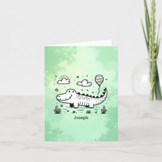 Happy Alligator with Balloon - Cute Nursery Art Thank You Card