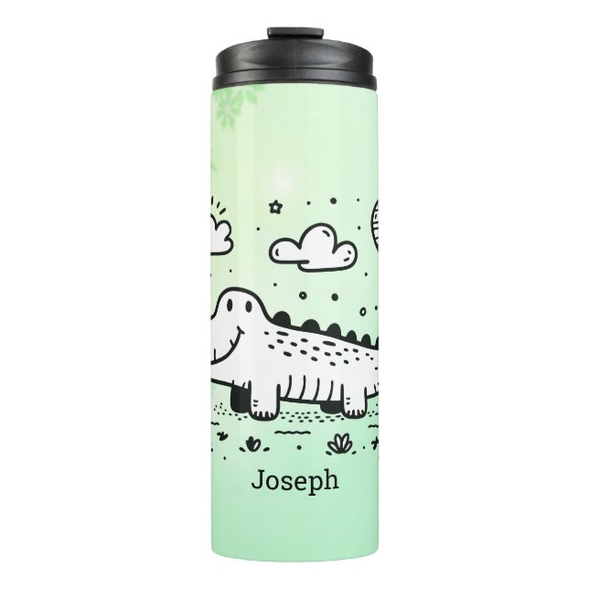 Happy Alligator with Balloon - Cute Nursery Art Thermal Tumbler (Front)