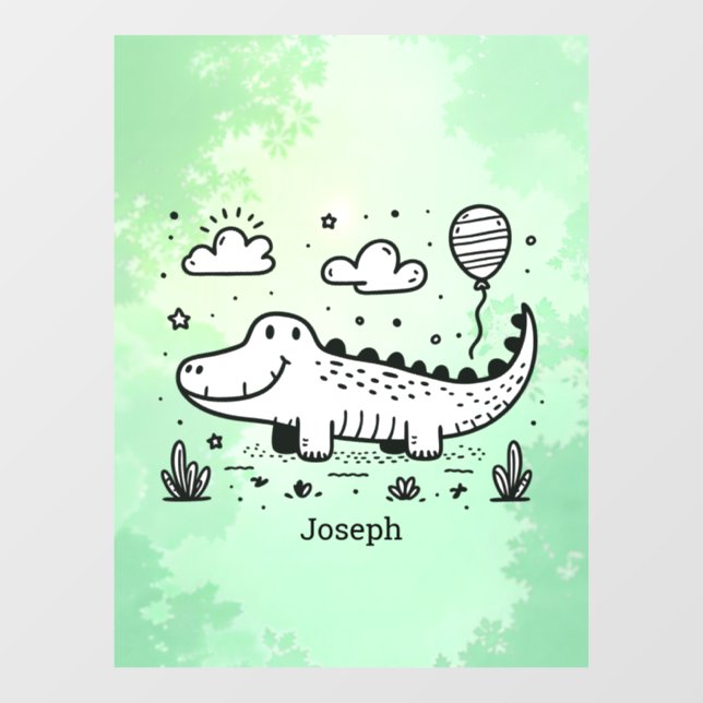 Happy Alligator with Balloon - Cute Nursery Art Window Cling (Sheet)