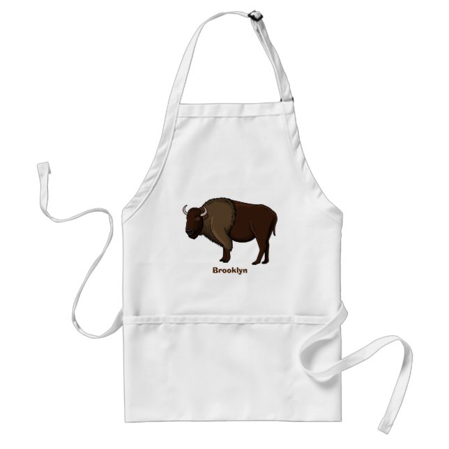 Happy American bison buffalo illustration Adult Apron (Front)