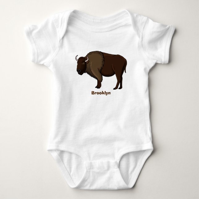 Happy American bison buffalo illustration Baby Bodysuit (Front)