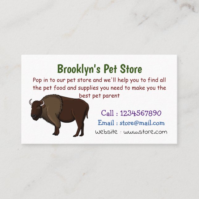 Happy American bison buffalo illustration Business Card (Front)