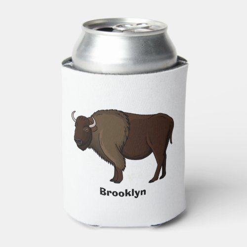 Happy American bison buffalo illustration Can Cooler