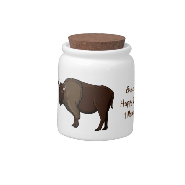 Happy American bison buffalo illustration Candy Jar (Left)