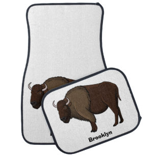 Happy American bison buffalo illustration Car Floor Mat