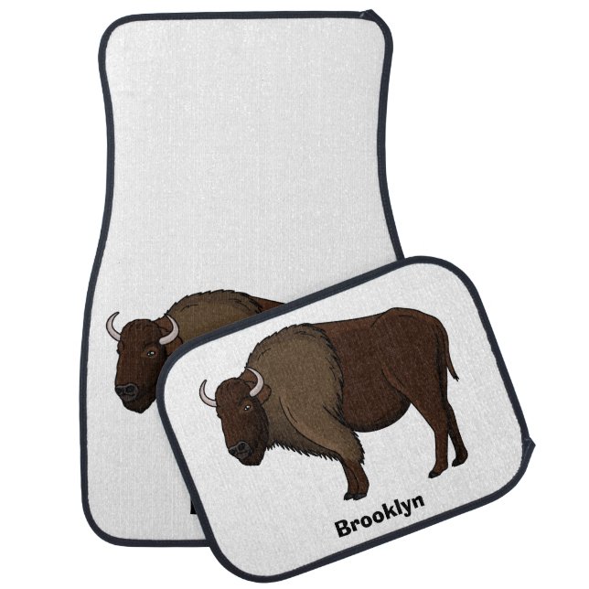 Happy American bison buffalo illustration Car Floor Mat (Set)