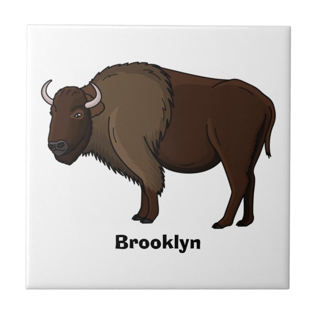 Happy American bison buffalo illustration  Ceramic Tile (Front)