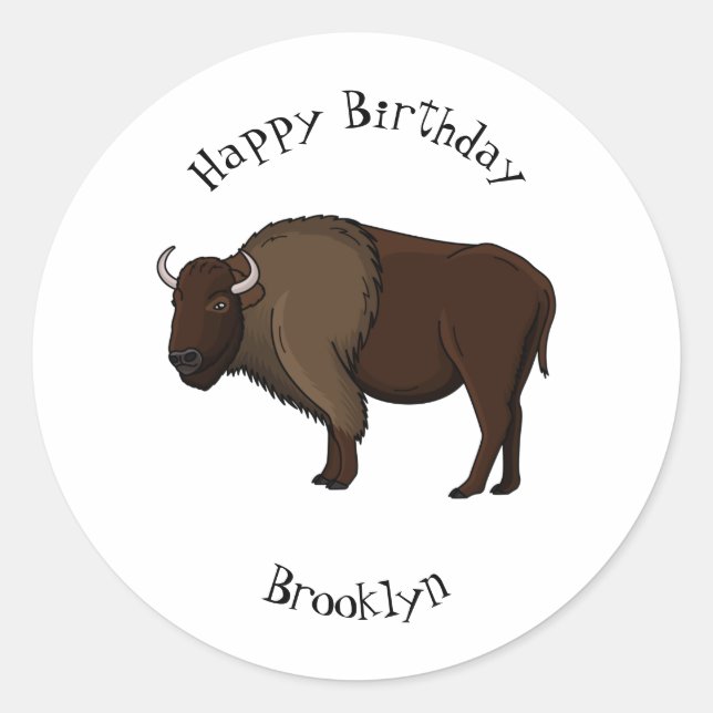 Happy American bison buffalo illustration  Classic Round Sticker (Front)
