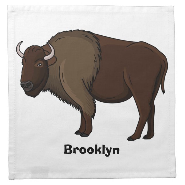 Happy American bison buffalo illustration Cloth Napkin (Front)
