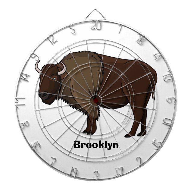 Happy American bison buffalo illustration Dart Board (Front)