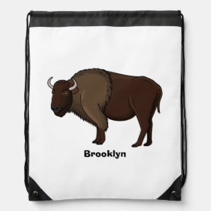 Happy American bison buffalo illustration Drawstring Bag