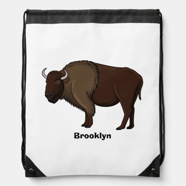 Happy American bison buffalo illustration Drawstring Bag (Front)
