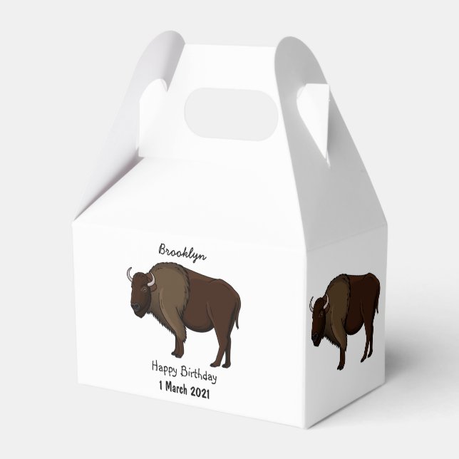 Happy American bison buffalo illustration Favor Boxes (Front Side)