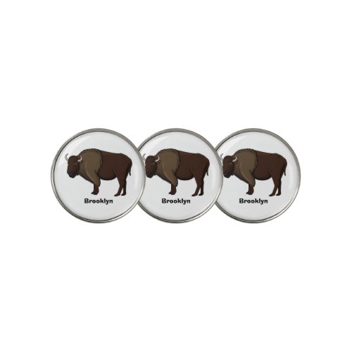 Happy American bison buffalo illustration Golf Ball Marker
