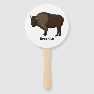 Happy American bison buffalo illustration Hand Fan