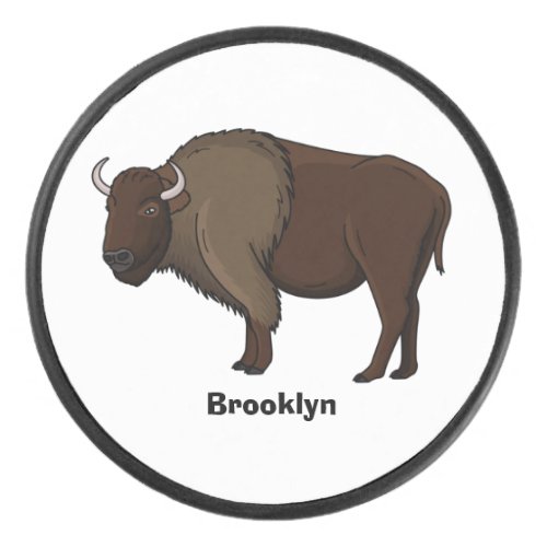 Happy American bison buffalo illustration Hockey Puck