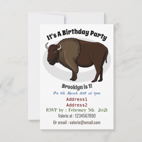 Happy American bison buffalo illustration Invitation