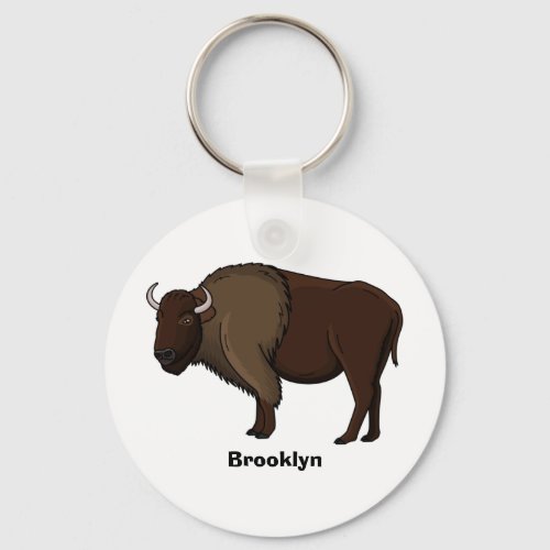 Happy American bison buffalo illustration Keychain