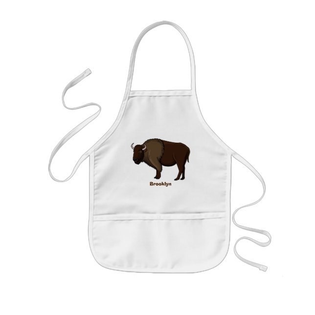Happy American bison buffalo illustration Kids' Apron (Front)