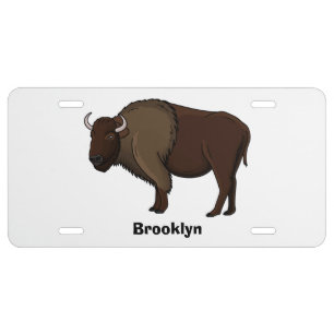 Happy American bison buffalo illustration License Plate