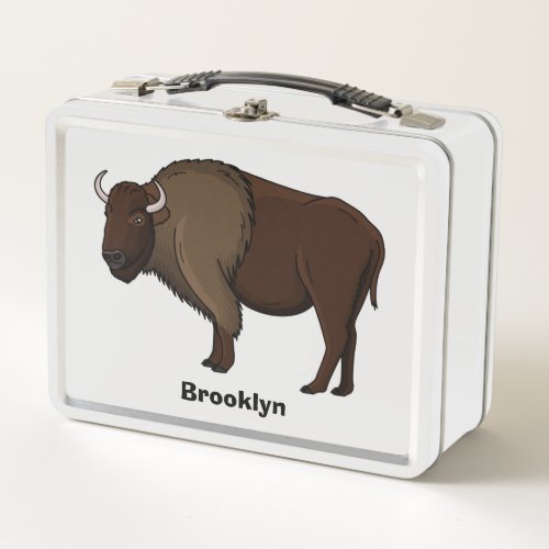 Happy American bison buffalo illustration  Metal Lunch Box