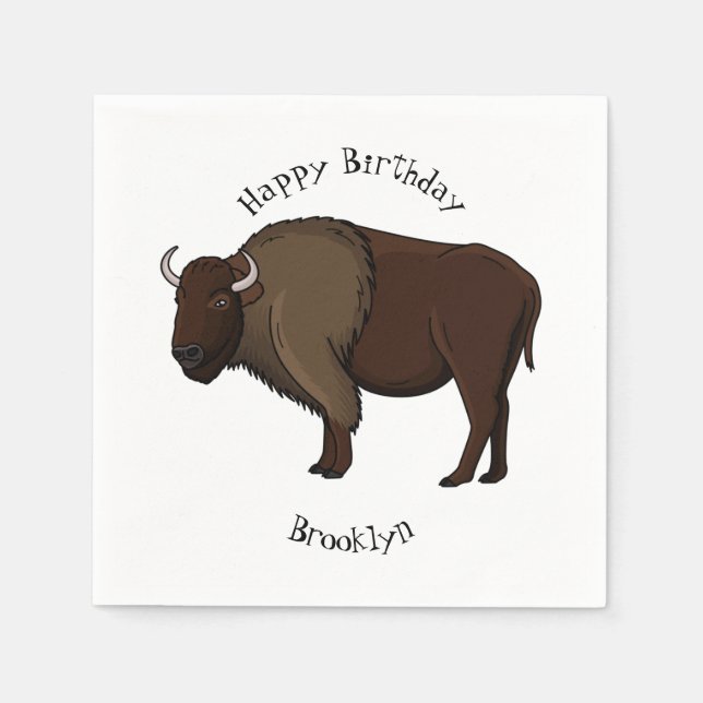 Happy American bison buffalo illustration  Napkins (Front)