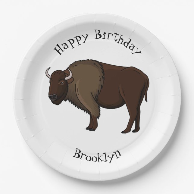 Happy American bison buffalo illustration Paper Plates (Front)