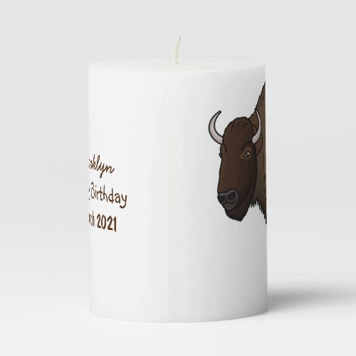 Happy American bison buffalo illustration Pillar Candle