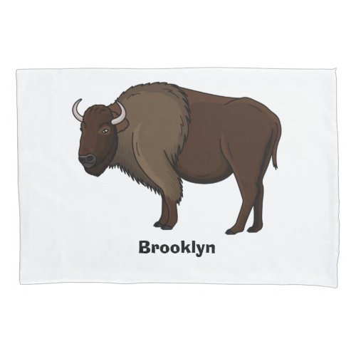 Happy American bison buffalo illustration  Pillow Case