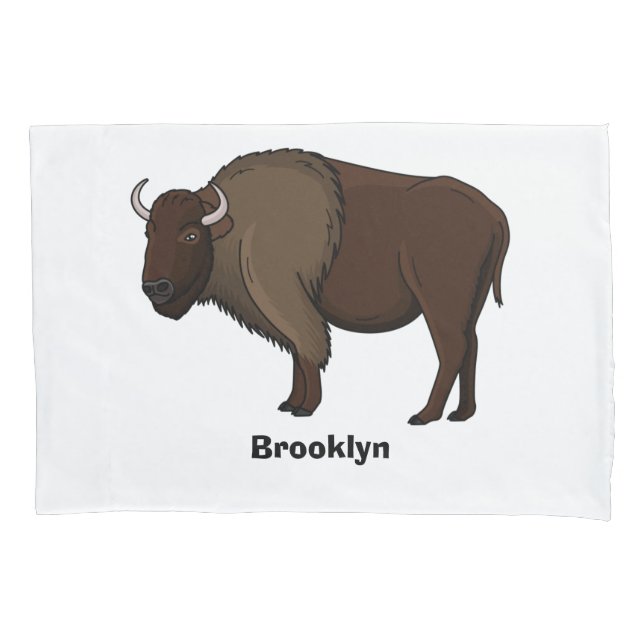 Happy American bison buffalo illustration  Pillow Case (Front)