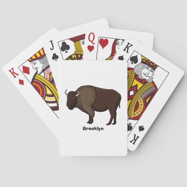 Happy American bison buffalo illustration  Poker Cards (Back)