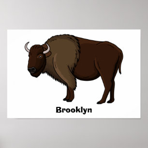 Happy American bison buffalo illustration Poster