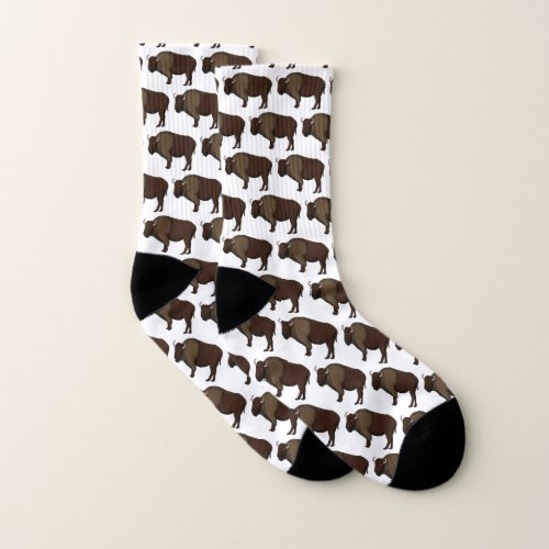 Happy American bison buffalo illustration Socks