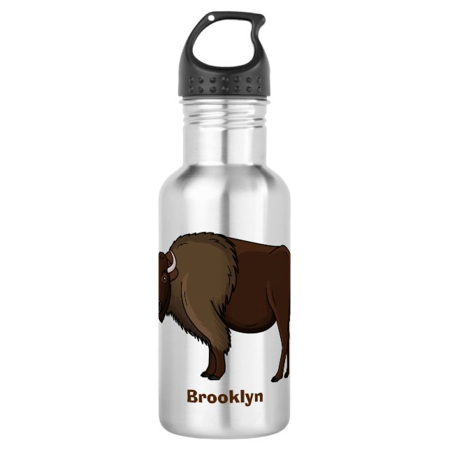 Happy American bison buffalo illustration  Stainless Steel Water Bottle (Front)