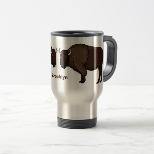 Happy American bison buffalo illustration  Travel Mug