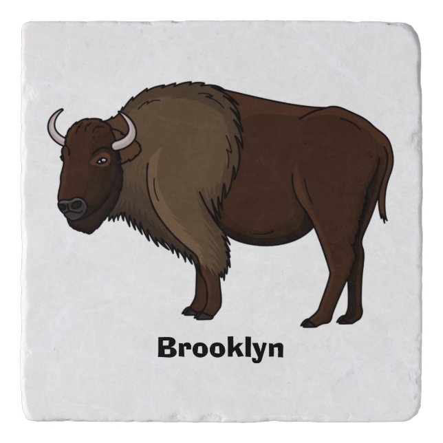 Happy American bison buffalo illustration Trivet (Front)
