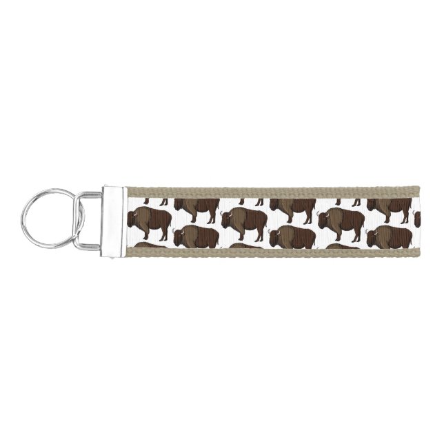 Happy American bison buffalo illustration Wrist Keychain (Keys on Left)