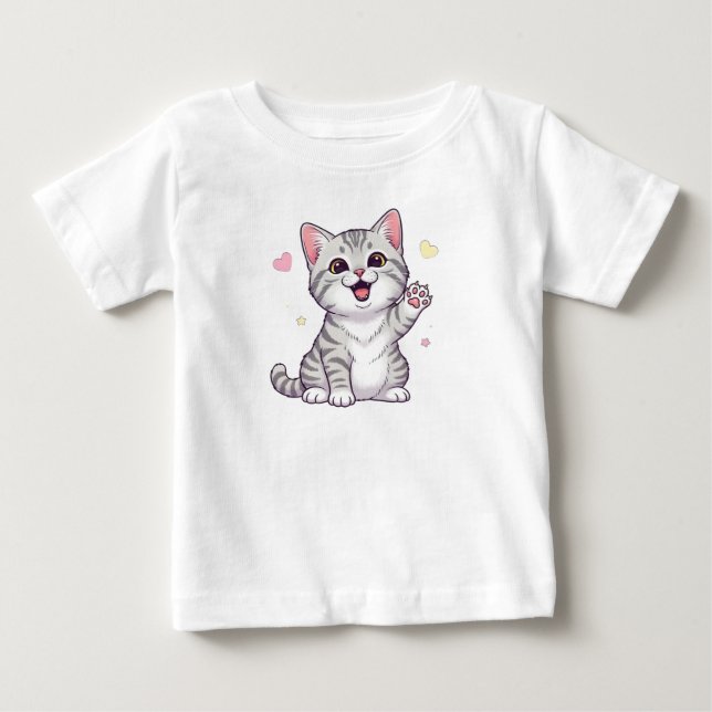 Happy American Shorthair Cat Illustration Baby T-Shirt (Front)