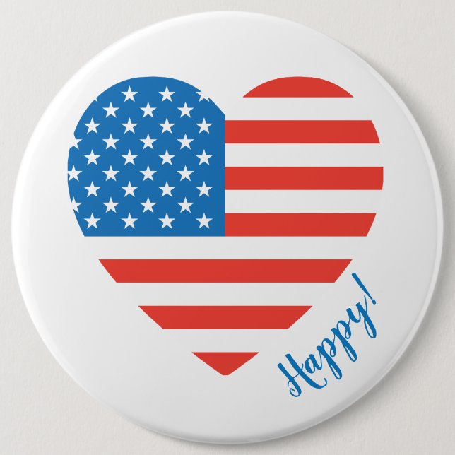 Happy American USA Flag Heart 4th July Personalize Button (Front)